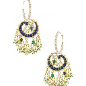 White, Blue & Green Jadtar Hoop Earrings