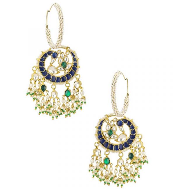 White, Blue & Green Jadtar Hoop Earrings
