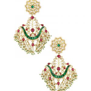 White, Piink & Green U shaped Chandbalis