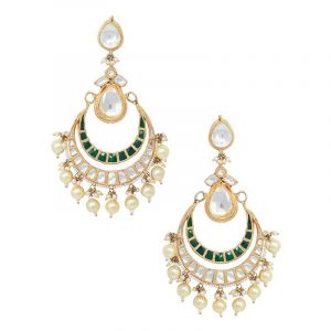 White & Green Jadtar Studded Chandbali