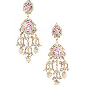 Pink & Firozi Meenakari Worked Earrings