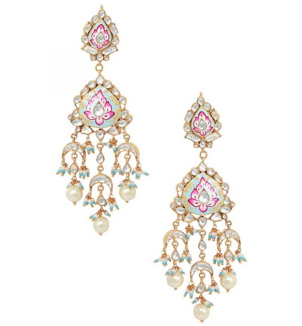 Pink & Firozi Meenakari Worked Earrings