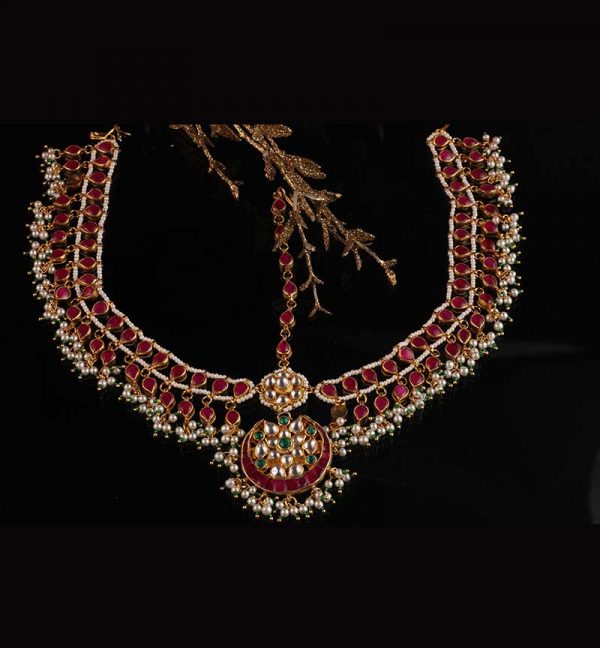 Pink Kundan Studded Matha patti Jewelry