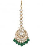 White Jadtar and Green Pearl Studded Bridal Maang tikka