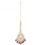 White Jadtar and Maroon Pearl Studded Maang tikka Jewelry