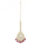 White Jadtar and Maroon Pearl Studded Maang tikka Jewelry