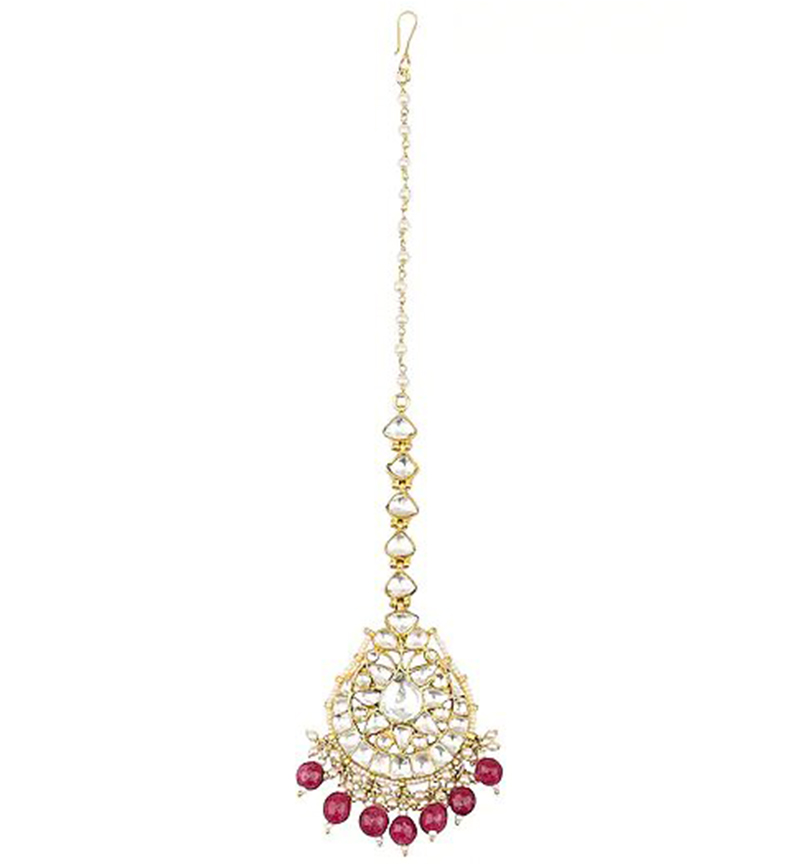 White Jadtar and Maroon Pearl Studded Maang tikka Jewelry - Riana ...