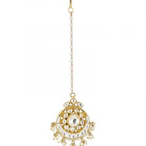 White Jadtar Stones and small beads Gold Plated Studded Maang tikka