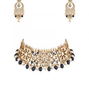 Blue & White jadtar studded Necklace