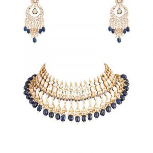 Blue & White jadtar studded Necklace