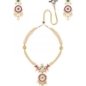 White & Pink jadtar and small beads Necklaces