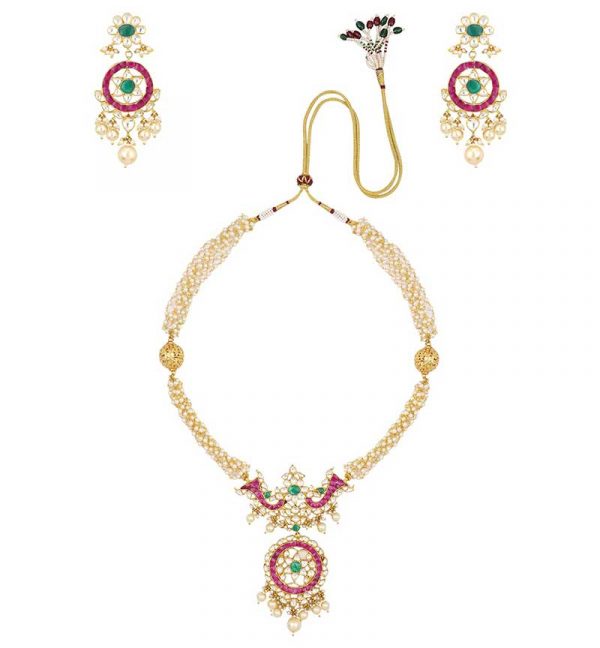 White & Pink jadtar and small beads Necklaces