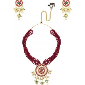 Necklace of Red beads string with Multicolor Pendant