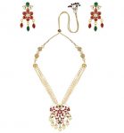 Mutlicolored Jadtar Stone and Pearl Neclace with Earrings