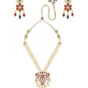 Mutlicolored Jadtar Stone and Pearl Neclace with Earrings