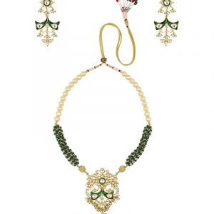 White and Green Necklace Set with Earrings