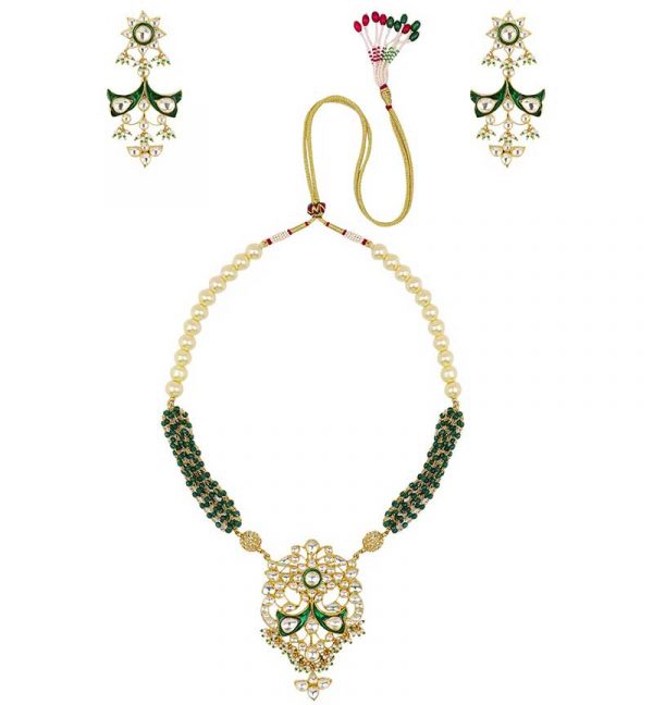 White and Green Necklace Set with Earrings