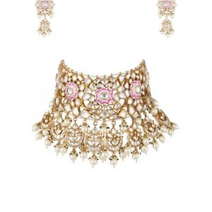 Meenakari worked full neck covering Necklace set with long earrings