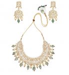 Sea green and white jadtar and pearl studded necklace set