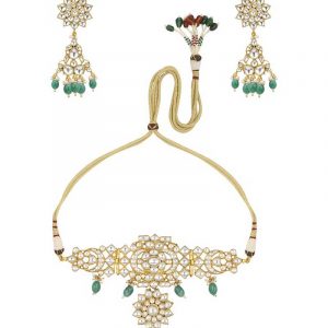 Chocker Set of Sea Green Pearls and White Jadtar