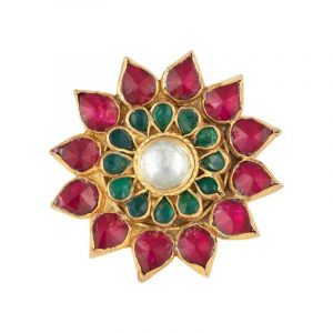 Red, Green & White Jadtar Ring with gold coating