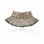 WHITE STONE NECKLACE BEADED WITH GREEN BEADED HANGINGS