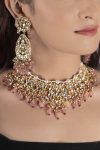 Brown color Jadtar Gold Plated Bridal Necklace
