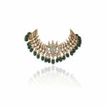 WHITE STONE NECKLACE SET WITH GREEN BEADS
