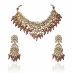 Brown color Jadtar Gold Plated Bridal Necklace