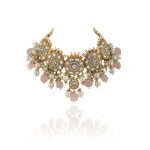 WHITE JADTAR STONE NECKLACE SET LIGHT PINK BEADS WITH PERAL