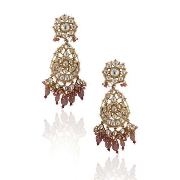 Brown color Jadtar Gold Plated Bridal Necklace