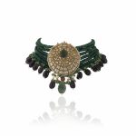 WHITE STONE PENDANT WITH  SMALL GREEN BEADS 7 LINE