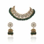 SMALL ONE LAYER CHOKER HANGING WITH GREEN BEADS WITH STAR SHAPED JHUMKI