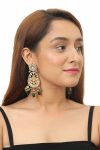 GREEN BEADS WHITE FLOWER STONE WORK LONG EARRING