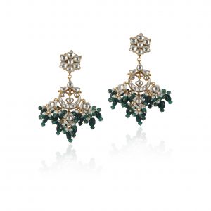 WHITE & GREEN FLOWER WORK WITH JADTAR STONE EARRING