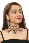 RED MOTI WORK WITH JADTAR STONE NECKLACE SET N WITH SEA GREEN BEADS AND BLUE BEADS