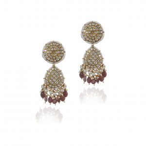PINK BEADS WITH WHITE JADTAR STONE EARRING