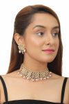 White Stone And  Light Pink Beads Choker Set
