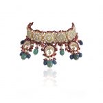 RED MOTI WORK WITH JADTAR STONE NECKLACE SET N WITH SEA GREEN BEADS AND BLUE BEADS