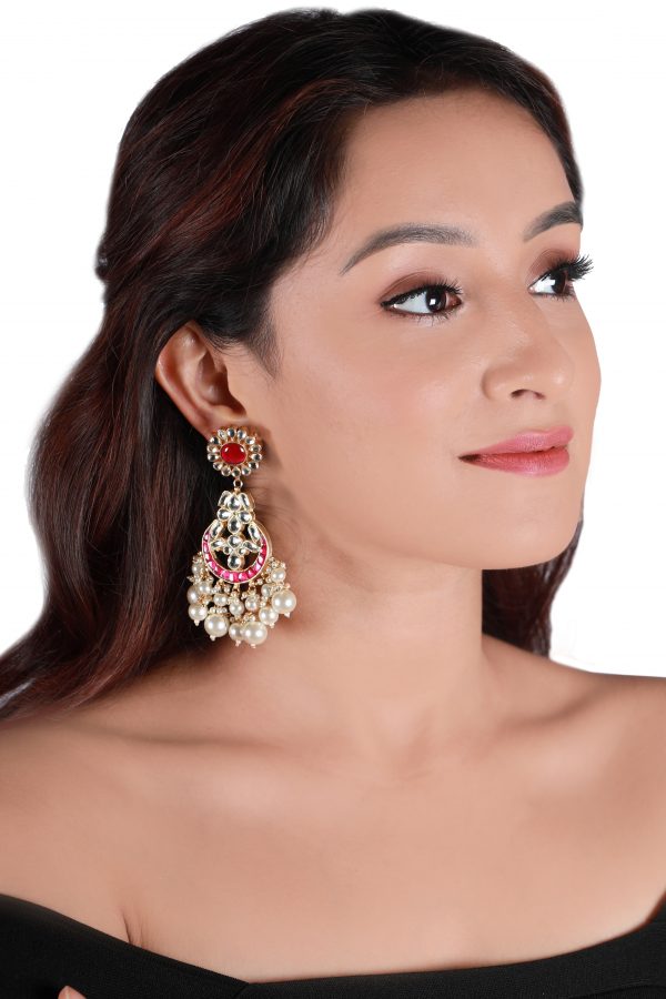 Pink Jadtar Heavy Gold Plated Necklace Set