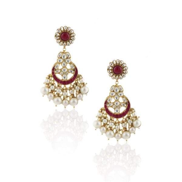 Pink Jadtar Heavy Gold Plated Necklace Set