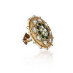 OVEL SHAPE RING WITH GREEN AND WHITE STONES