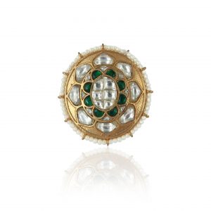OVEL SHAPE RING WITH GREEN AND WHITE STONES