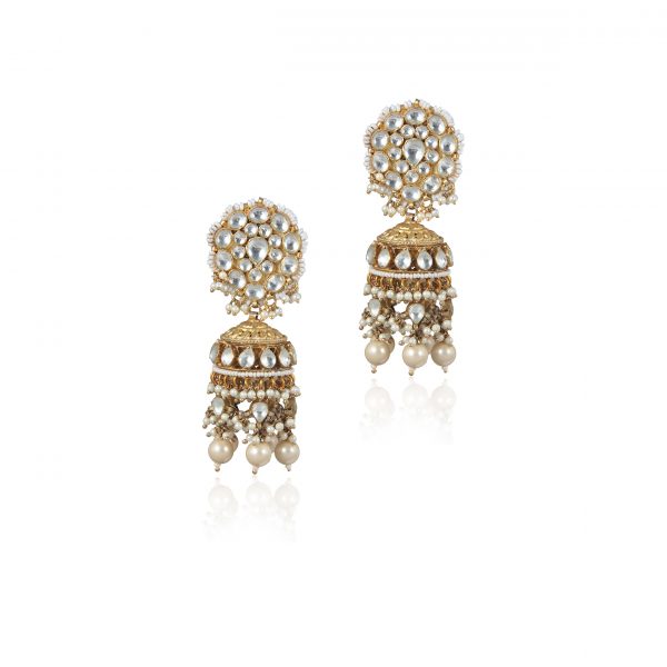 WHITE JADTAR STONE JHUMKIS