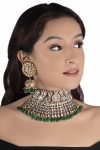 WHITE STONE NECKLACE BEADED WITH GREEN BEADED HANGINGS
