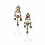 WHITE JADTAR STONE EARRINGS WITH GREEN BEADS