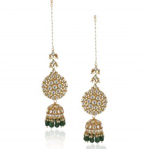 WHITE ROUND BIG TOPS WITH JHUMKI WITH GREEN BEADS WITH ATTECHED