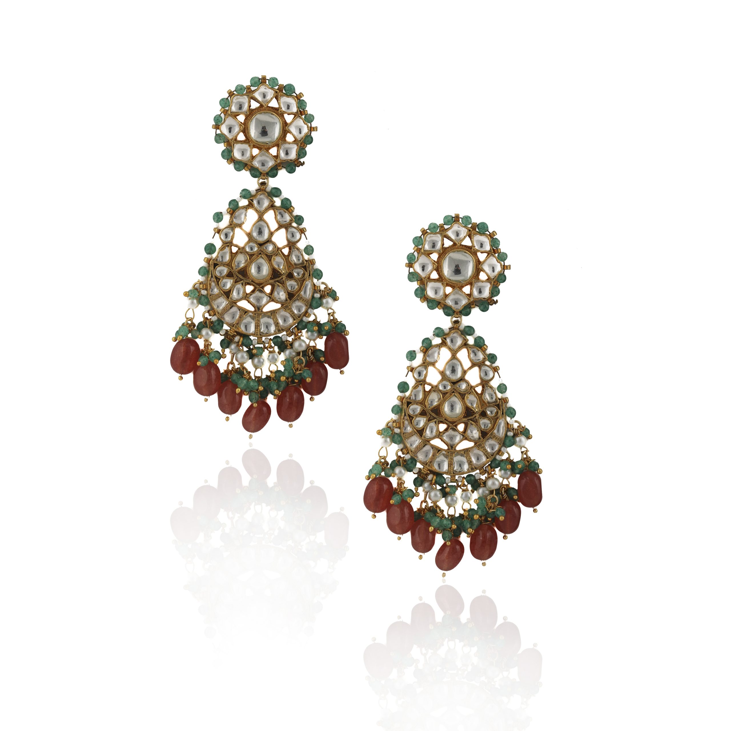 Traditional White Stone Jhumkas - South India Jewels