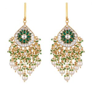 BAALI STYLE GREEN AND WHITE STONE EARRINGS WITH PEARL
