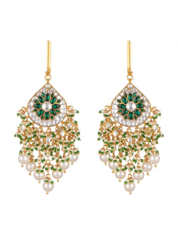 BAALI STYLE GREEN AND WHITE STONE EARRINGS WITH PEARL